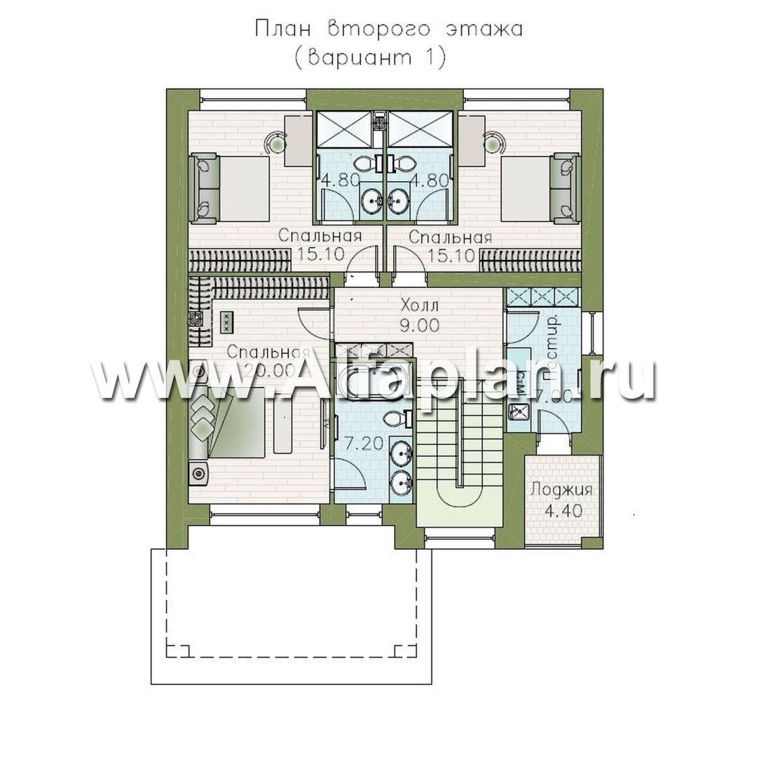 «Нить Ариадны» - проект дома 10х10м, постирочная, терраса со стороны входа, удобная планировка - план дома