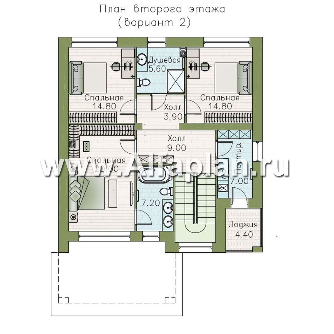 «Нить Ариадны» - проект дома 10х10м, постирочная, терраса со стороны входа, удобная планировка - план дома