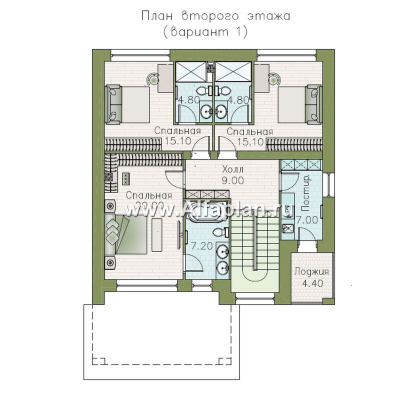 «Нить Ариадны» - проект дома 10х10м, постирочная, терраса со стороны входа, удобная планировка - превью план дома