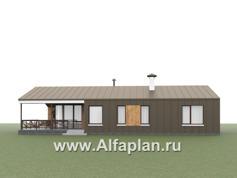 «Сиеста» - проект одноэтажного эконом дома в стиле барн, планировка 3 спальни, с двускатной крышей и террасой - превью дополнительного изображения №6