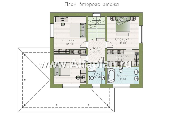 «Практика» - проект простого дома из газобетона, с террасой со стороны главного фасада - превью план дома