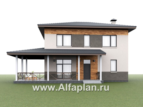 «Практика» - проект простого дома из газобетона, с террасой со стороны главного фасада - превью дополнительного изображения №3