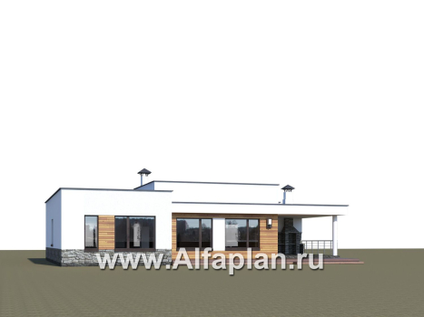 «Мадейра» - проект одноэтажного дома из газобетона, мастер спальня, в современном стиле с плоской крышей - превью дополнительного изображения №3