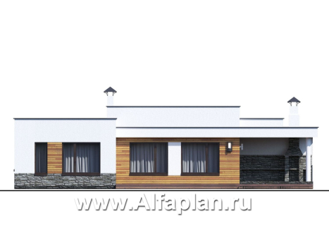 «Мадейра» - проект одноэтажного дома из газобетона, мастер спальня, в современном стиле с плоской крышей - превью фасада дома