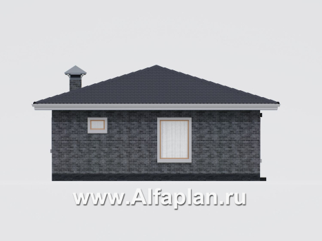 Проект коттеджа для отдыха, гостиная с барбекю, 1 спальня и терраса - превью фасада дома