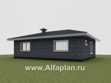 Проект коттеджа для отдыха, гостиная с барбекю, 1 спальня и терраса - превью дополнительного изображения №3