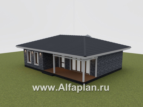 Проект коттеджа для отдыха, гостиная с барбекю, 1 спальня и терраса - превью дополнительного изображения №4
