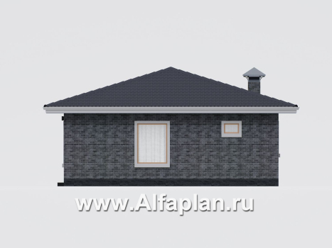 Проект коттеджа для отдыха, гостиная с барбекю, 1 спальня и терраса - превью фасада дома