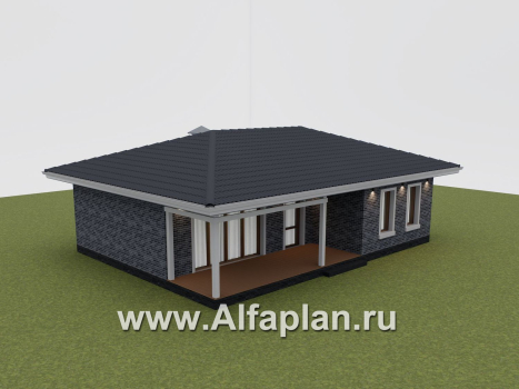Проект коттеджа для отдыха, гостиная с барбекю, 1 спальня и терраса - превью дополнительного изображения №4