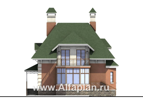 «Шамбре» -  проект дома с мансардой, с террасой, комната на 1-ом этаже, в английском стиле  - превью фасада дома