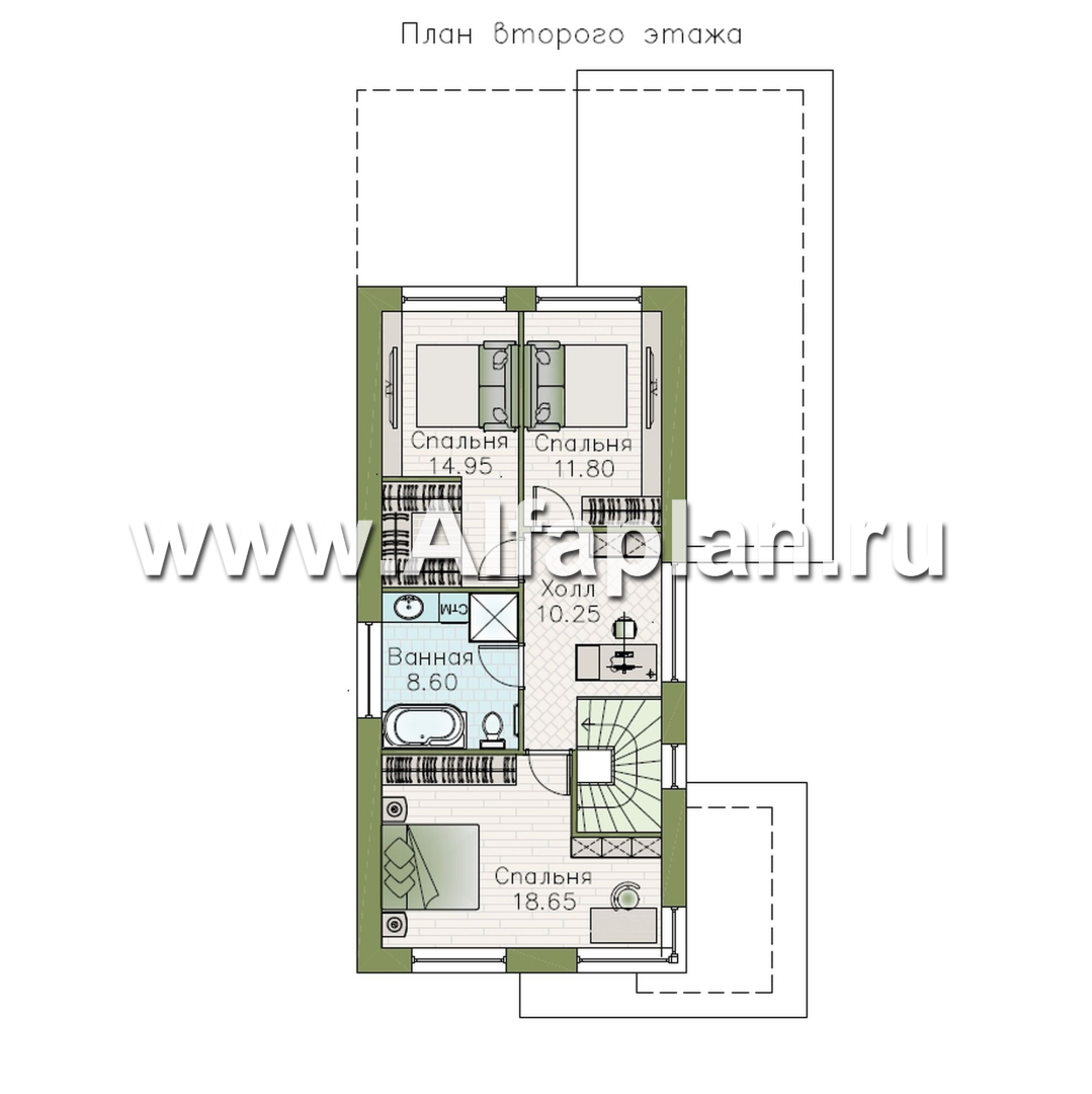 «Писарро» - проект двухэтажного дома для узкого участка, 3 спальни, с террасой, на 1 метр короче 379В, с односкатной кровлей - план дома - фото №2