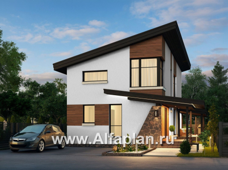 «Писарро» - проект двухэтажного дома для узкого участка, 3 спальни, с террасой, на 1 метр короче 379В, с односкатной кровлей - превью дополнительного изображения №2