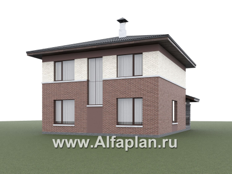 «Невада» - проект двухэтажного дома из газобетона, с террасой со стороны входа, в стиле Райта, фасады из кирпичей - превью дополнительного изображения №4
