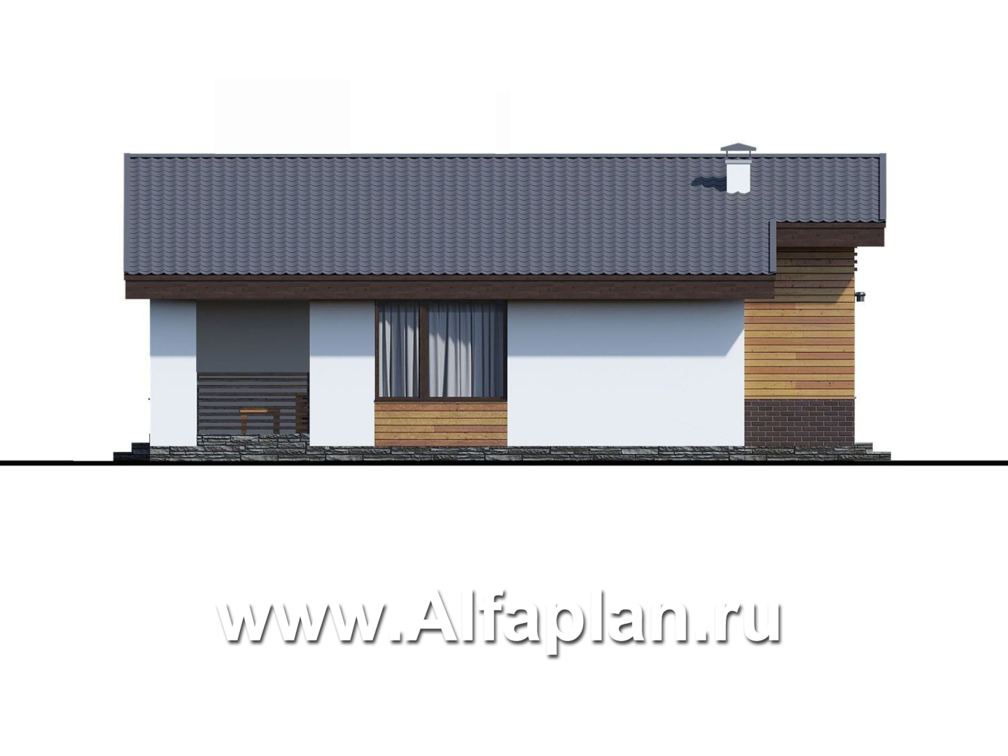 «Альфа» - проект красивого одноэтажного дома из газобетона, 3 спальни, с мини террасой, в скандинавском стиле  - фасад дома