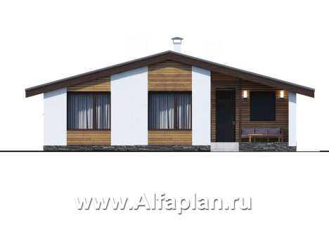 «Альфа» - проект красивого одноэтажного дома из газобетона, 3 спальни, с мини террасой, в скандинавском стиле  - превью фасада дома