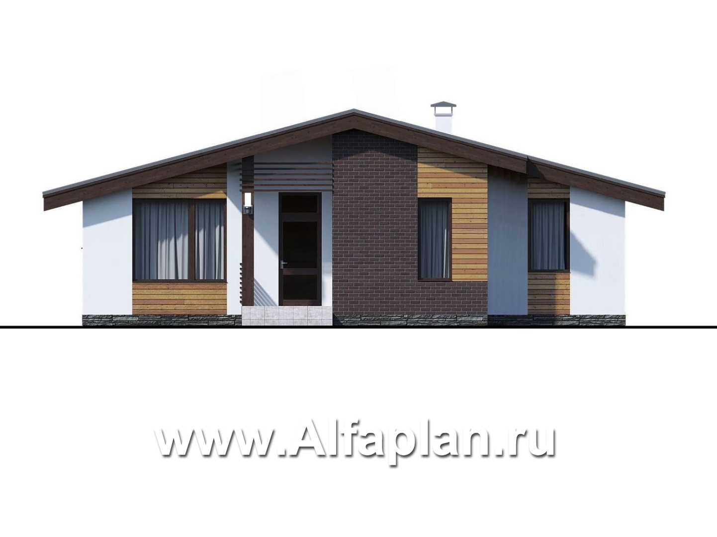 «Альфа» - проект красивого одноэтажного дома из газобетона, 3 спальни, с мини террасой, в скандинавском стиле  - фасад дома
