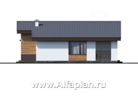 «Альфа» - проект красивого одноэтажного дома из газобетона, 3 спальни, с мини террасой, в скандинавском стиле  - превью фасада дома