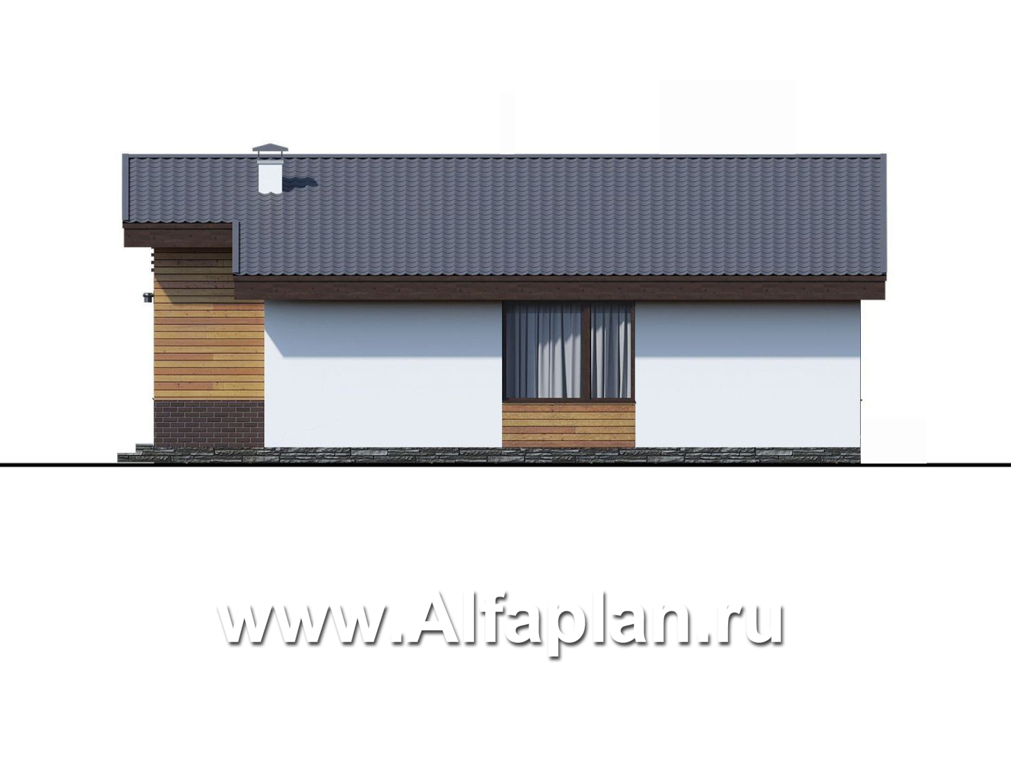 «Альфа» - проект красивого одноэтажного дома из газобетона, 4 (!) спальни, в скандинавском стиле  - фасад дома