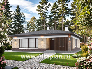 «Соблазн» - проект одноэтажного дома, 3 спальни, панорамное остекление гостиной со стороны двора, отличная планировка