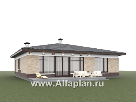 «Соблазн» - проект одноэтажного дома, 3 спальни, панорамное остекление гостиной со стороны двора, отличная планировка - превью дополнительного изображения №3