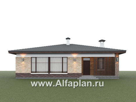 «Соблазн» - проект одноэтажного дома, 3 спальни, панорамное остекление гостиной со стороны двора, отличная планировка - превью дополнительного изображения №4