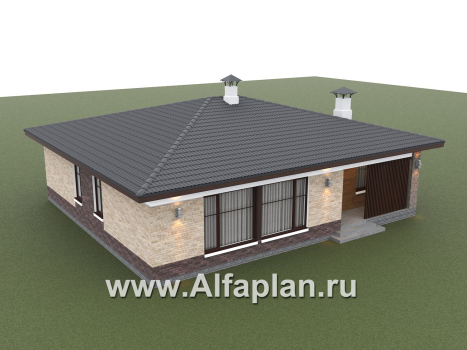 «Соблазн» - проект одноэтажного дома, 3 спальни, панорамное остекление гостиной со стороны двора, отличная планировка - превью дополнительного изображения №5