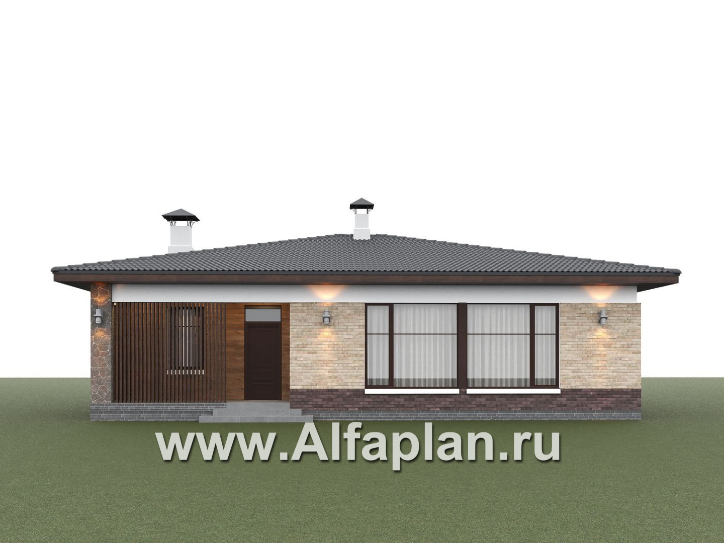 «Соблазн» - проект одноэтажного дома, 3 спальни, панорамное остекление гостиной со стороны двора, отличная планировка - дизайн дома №4