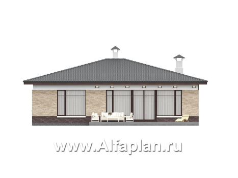 «Соблазн» - проект одноэтажного дома, 3 спальни, панорамное остекление гостиной со стороны двора, отличная планировка - превью фасада дома