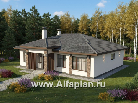 «Алькор» - проект одноэтажного дома из газобетона, фасады из штукатурки, мастер спальня, кладовка при кухне - превью дополнительного изображения №2