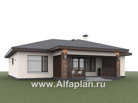 «Алькор» - проект одноэтажного дома из газобетона, фасады из штукатурки, мастер спальня, кладовка при кухне - превью дополнительного изображения №4