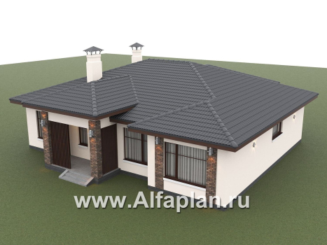 «Алькор» - проект одноэтажного дома из газобетона, фасады из штукатурки, мастер спальня, кладовка при кухне - превью дополнительного изображения №6