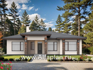 Превью проекта ««Алькор» - проект одноэтажного дома из газобетона, фасады из штукатурки, мастер спальня, кладовка при кухне »