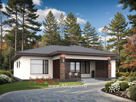 «Алькор» - проект одноэтажного дома из газобетона, фасады из штукатурки, мастер спальня, кладовка при кухне  - превью дополнительного изображения №3