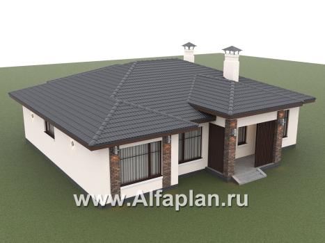 «Алькор» - проект одноэтажного дома из газобетона, фасады из штукатурки, мастер спальня, кладовка при кухне - превью дополнительного изображения №6