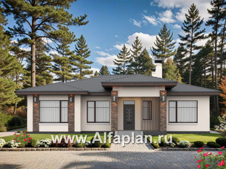 «Алькор» - проект одноэтажного дома из газобетона, фасады из штукатурки, мастер спальня, кладовка при кухне  - превью дополнительного изображения №1