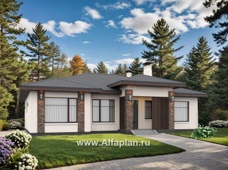 «Алькор» - проект одноэтажного дома из газобетона, фасады из штукатурки, мастер спальня, кладовка при кухне  - превью дополнительного изображения №2