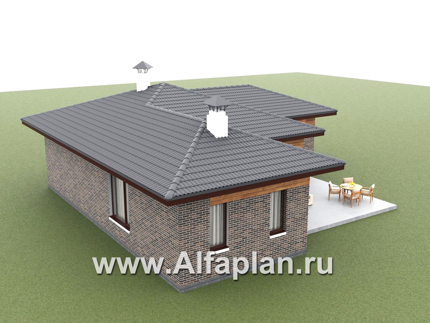 «Эдем» - проект одноэтажного дома с панорамным остеклением, с оригинальным планом,  3 спальни - дизайн дома №3