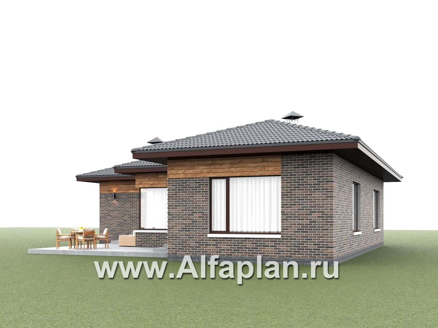 «Эдем» - проект одноэтажного дома с панорамным остеклением, с оригинальным планом,  3 спальни - дизайн дома №4