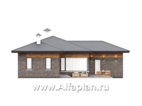 «Эдем» - проект одноэтажного дома с панорамным остеклением, с оригинальным планом,  3 спальни - превью фасада дома - фото №1