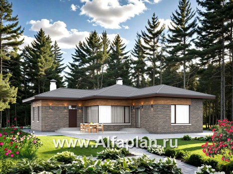 «Эдем» - проект одноэтажного дома с панорамным остеклением, с оригинальным планом,  3 спальни - превью дополнительного изображения №1