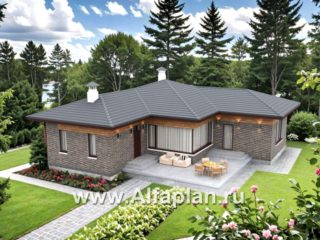 «Эдем» - проект одноэтажного дома с панорамным остеклением, с оригинальным планом,  3 спальни - превью дополнительного изображения №2