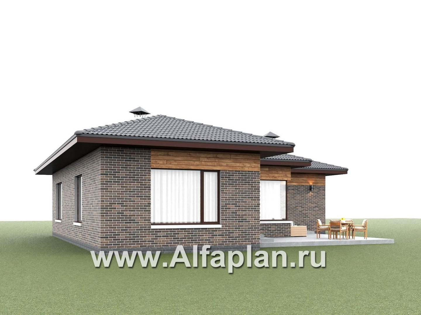 «Эдем» - проект одноэтажного дома с панорамным остеклением, с оригинальным планом,  3 спальни - дизайн дома №4