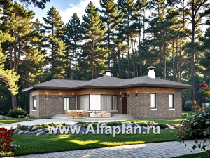 «Эдем» - проект одноэтажного дома с панорамным остеклением, с оригинальным планом,  3 спальни