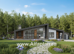 «Лагуна» - проект современного, роскошного одноэтажного дома, в стиле барнхаус, с гаражом и зимним садом