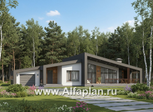 «Лагуна» - проект современного, роскошного одноэтажного дома, в стиле барнхаус, с гаражом и зимним садом