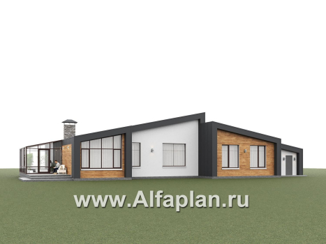 «Лагуна» - проект современного, роскошного одноэтажного дома, в стиле барнхаус, с гаражом и зимним садом - превью дополнительного изображения №4