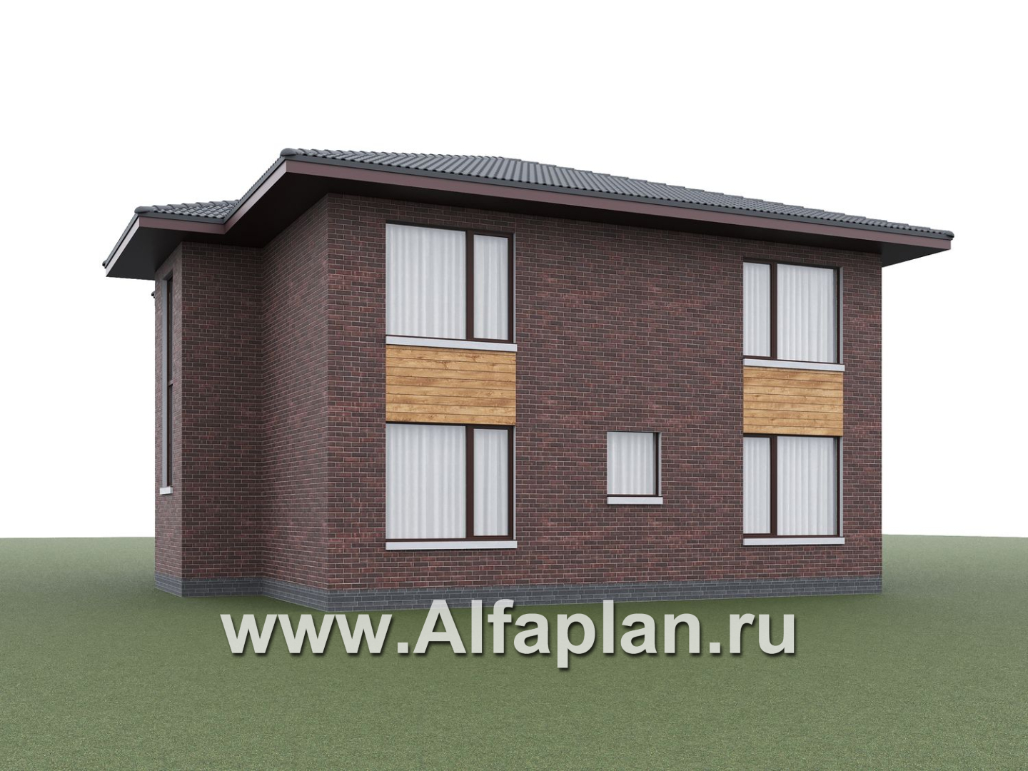 «Багира» - проект дома 10х10м, планировка с террасой со стороны входа, все комнаты - мастер спальни, с сауной - дизайн дома №5