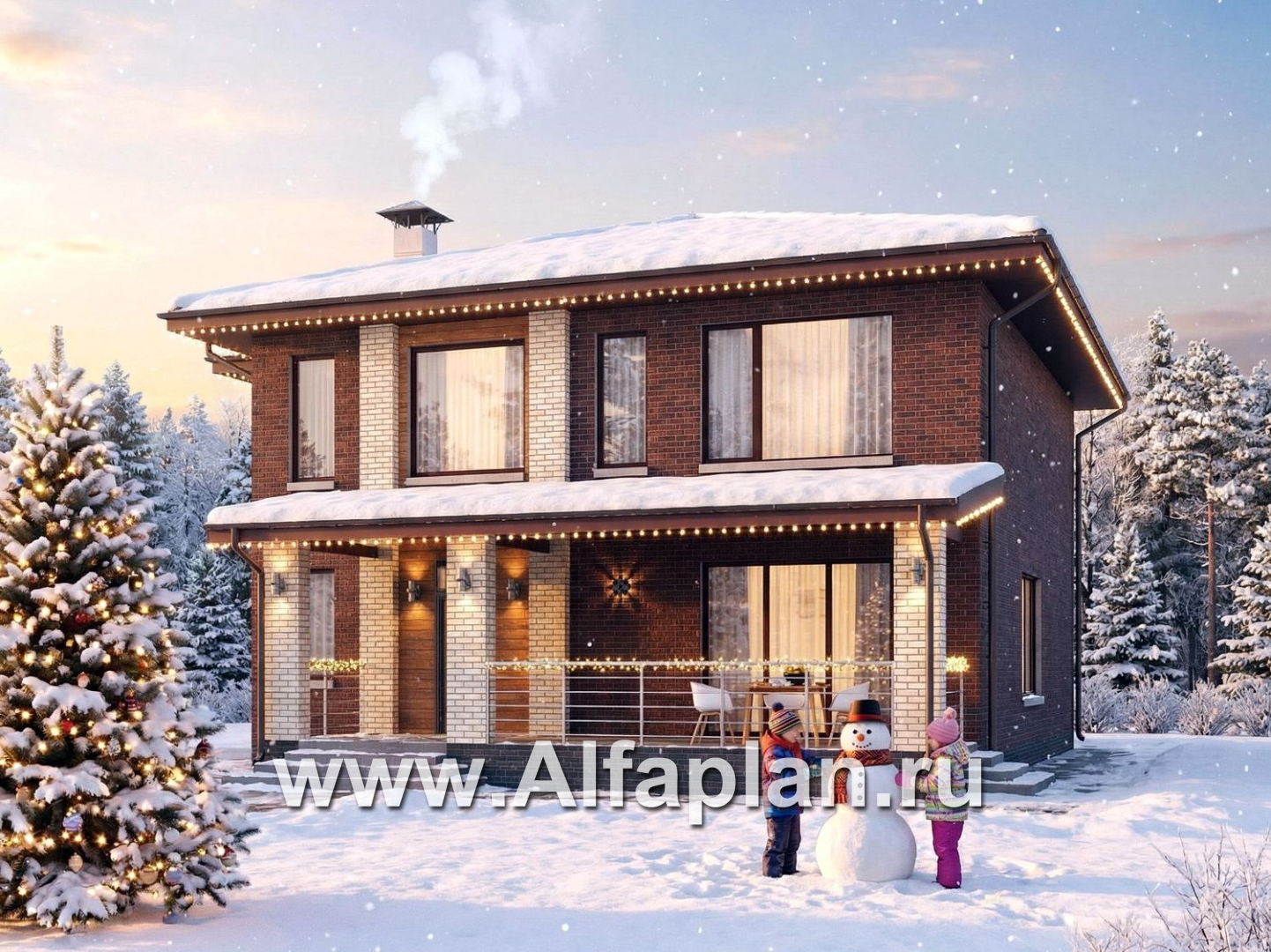 «Багира» - проект дома 10х10м, планировка с террасой со стороны входа, все комнаты - мастер спальни, с сауной - дизайн дома №3