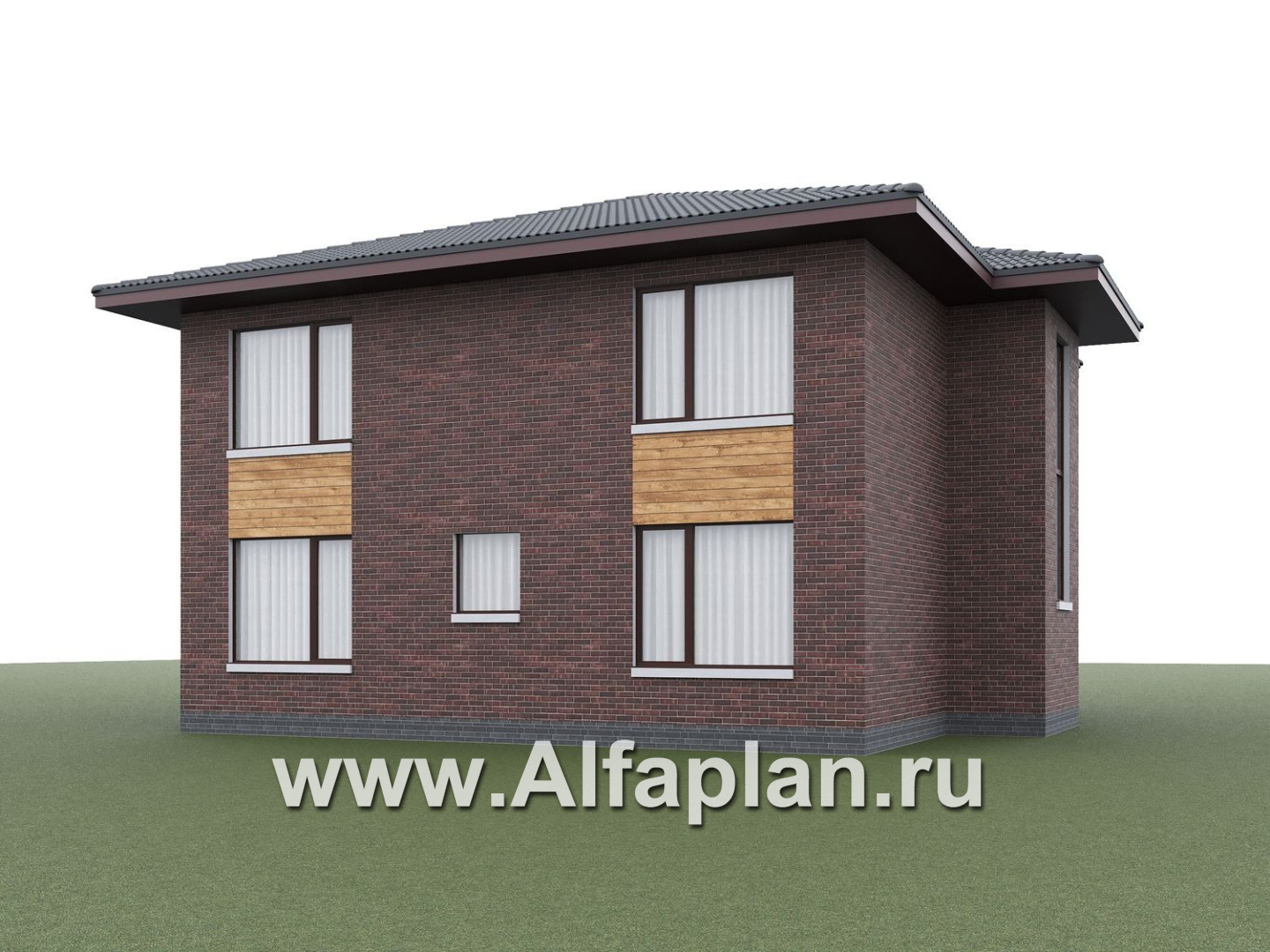 «Багира» - проект дома 10х10м, планировка с террасой со стороны входа, все комнаты - мастер спальни, с сауной - дизайн дома №5