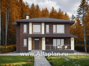 «Багира» - проект дома 10х10м, планировка с террасой со стороны входа, все комнаты - мастер спальни, с сауной